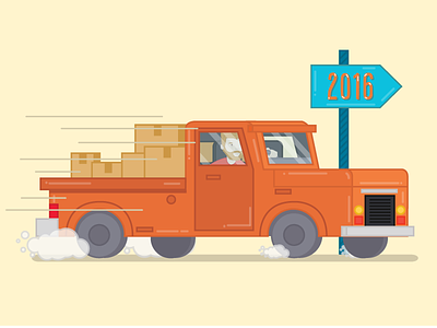 Let's Move To 2016! 2016 car drawing happy holiday happy new year illustration truck vector