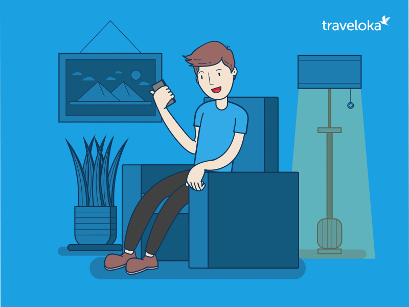 Booking flights with Traveloka app. airlines animation booking character flight illustration vector