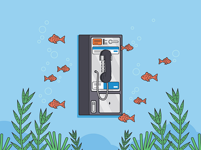 Payphone in the water art fish illustration payphone vector water