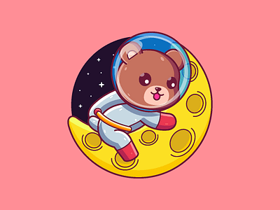 Brown Bear Astronaut astronaut bear cartoon character cute graphic design icon illustration logo space vector