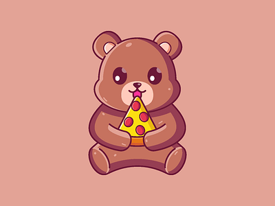 Brown Bear Pizza animal bear cartoon character cute graphic design icon illustration logo pizza vector