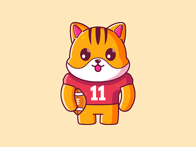 Cat American Football american football animal cartoon cat character cute football graphic design icon illustration vector