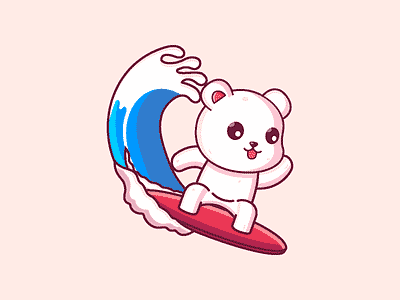 Polar Bear Surfing animal bear cartoon character cute graphic design icon illustration surf surfing vector wave