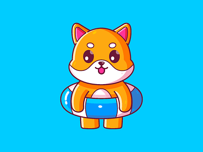 Shiba Inu Swimming Ring animal cartoon character cute dog graphic design icon illustration shiba inu swimming vector