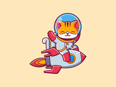 Cat Riding Rocket animal astronaut cartoon cat character cute graphic design icon illustration rocket space vector