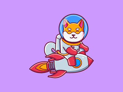 Shiba Inu Riding Rocket animal astronaut cartoon character cute dog graphic design icon illustration rocket shiba inu space vector