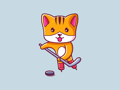 Cat Ice Hockey animal cartoon cat character cute graphic design ice hockey icon illustration vector