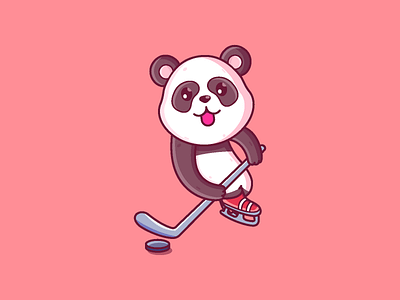 Panda Ice Hockey animal cartoon character cute graphic design ice hockey icon illustration panda vector