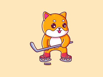 Shiba Inu Ice Hockey animal cartoon character cute dog graphic design ice hockey icon illustration shiba inu vector