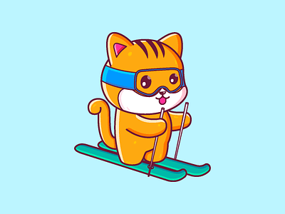 Cat Skiing animal cartoon cat character cute graphic design icon illustration skiing vector