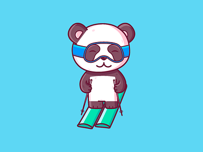 Panda Skiing animal cartoon character cute graphic design icon illustration panda skiing vector