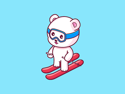 Polar Bear Skiing animal bear cartoon character cute graphic design icon illustration skiing vector