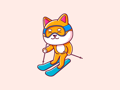 Shiba Inu Skiing animal cartoon character cute dog graphic design icon illustration shiba inu skiing vector