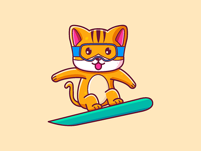 Cat Snowboarding animal cartoon cat character cute graphic design icon illustration snowboard vector