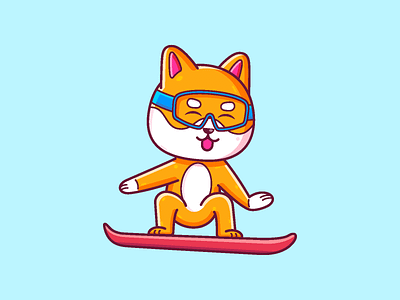 Shiba Inu Snowboarding animal cartoon character cute dog graphic design icon illustration shiba inu snowboard vector