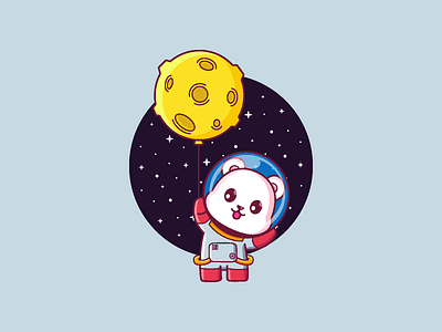 Polar Bear Moon Balloon animal astronaut bear cartoon character cute graphic design icon illustration moon space vector