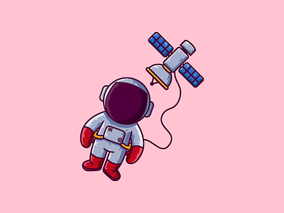 Astronaut Satellite astronaut cartoon character cute graphic design icon illustration satellite space vector