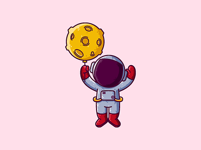 Astronaut Moon Balloon astronaut cartoon character cute graphic design icon illustration moon space star vector