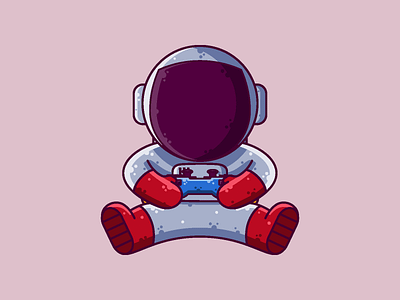 Astronaut Gaming astronaut cartoon character cute game controller graphic design icon illustration space vector video game