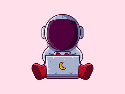 Astronaut Laptop astronaut cartoon character cute graphic design icon illustration laptop space vector