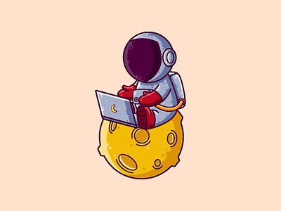 Astronaut Working astronaut cartoon character cute graphic design icon illustration laptop moon space vector