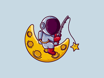 Astronaut Fishing astronaut cartoon character cute fishing graphic design icon illustration moon space star