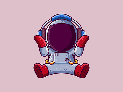 Astronaut Music astronaut cartoon character cute graphic design headphone icon illustration music space vector