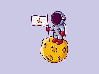 Astronaut Landing astronaut cartoon character cute graphic design icon illustration moon vector