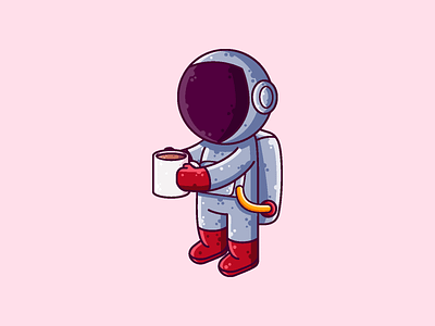 Astronaut Drinking Coffee astronaut cartoon character coffee cute graphic design icon illustration vector