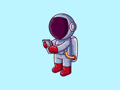 Astronaut Using Smartphone astronaut cartoon character cute gadget graphic design icon illustration smartphone vector