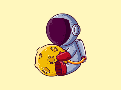 Astronaut Holding Moon astronaut cartoon character cute graphic design icon illustration moon vector