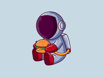 Astronaut Eating Burger astronaut burger cartoon character cute fast food graphic design icon illustration vector
