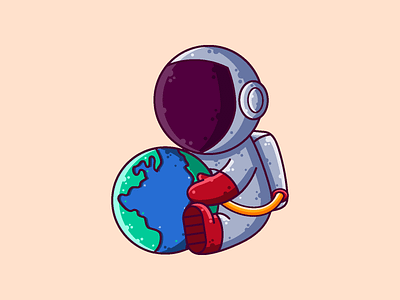 Astronaut Holding Earth astronaut cartoon character cute earth earth day earth hour graphic design icon illustration planet vector