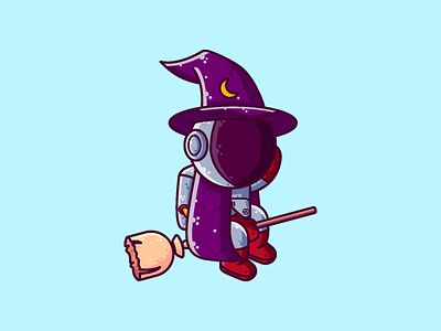 Astronaut Witch Flying Broom astronaut broom candy cartoon character cute graphic design halloween icon illustration magic vector witch