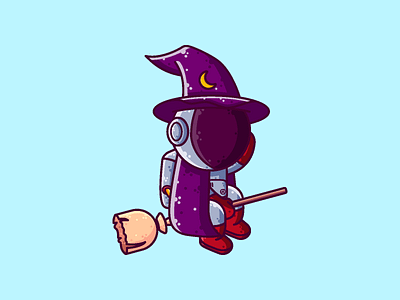 Astronaut Witch Flying Broom