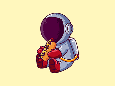 Astronaut Eating Hot Dog astronaut cartoon character cute fast food food graphic design hot dog icon illustration sausage vector