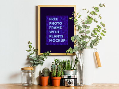Free Photo Frame with Plants Mockup branding design free free mockup freebie mockup photo frame plants psd wall frame