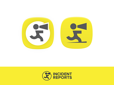 Incident Reports app icon black exclamation mark icon incident logo loudspeaker report yellow