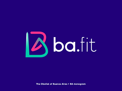 ba.fit bold buenos aires fitness logo geometric letter lines logo monogram obelisk simple sports logo