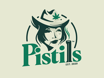 Pistils bar logo cannabis cowgirl emblem logo face logo food green logo illustration logo marijuana restaurant logo western