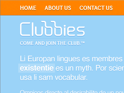 Clubbies Project - Initial Layout blue drop shadow helvetica orange otari web web design white