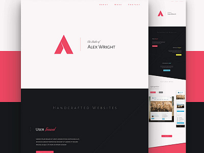 2015 Portfolio Full asymmetric blue branding dark light lines portfolio red script website yellow