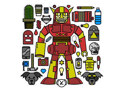 Cactus, Pups, and Robots cactuc coffee dog illustration pups records robot skull urn vector water