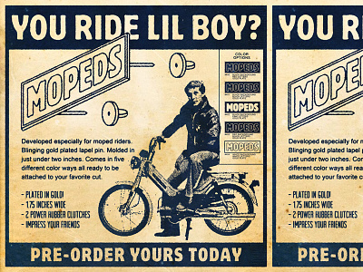Pin Preorder Mopeds! ad lapel moped pin