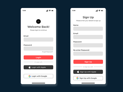 LOGIN & SIGN UP SCREEN UI