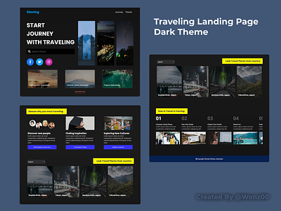 Stavling - Traveling Landing Page - Dark Theme application code css dark dark theme design graphic design html illustration interface landing page mobile theme traveling ui ui design ux ux design website website design