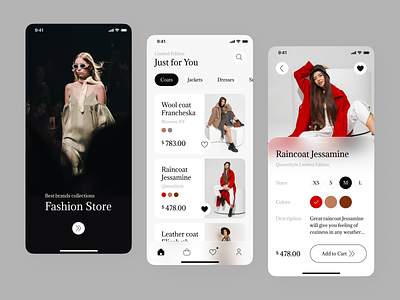 Fashion Store App app app design apparel brand card clothes design fashion figma minimal mobile mobile app mobile design model shop store ui ux