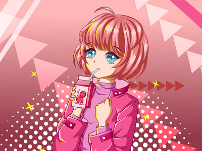 manga anime  Beautiful and cute girl with strawberry milk
