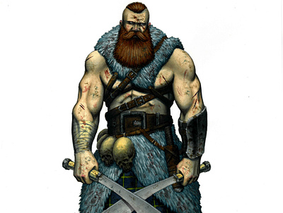 Barbarian art barbarian bear beard character design fantasy illustration muscle painting viking warrior