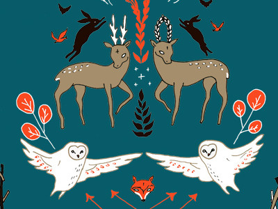 Woodland Spirits Ornamentals animal bunny deer forest fox owl pattern textile